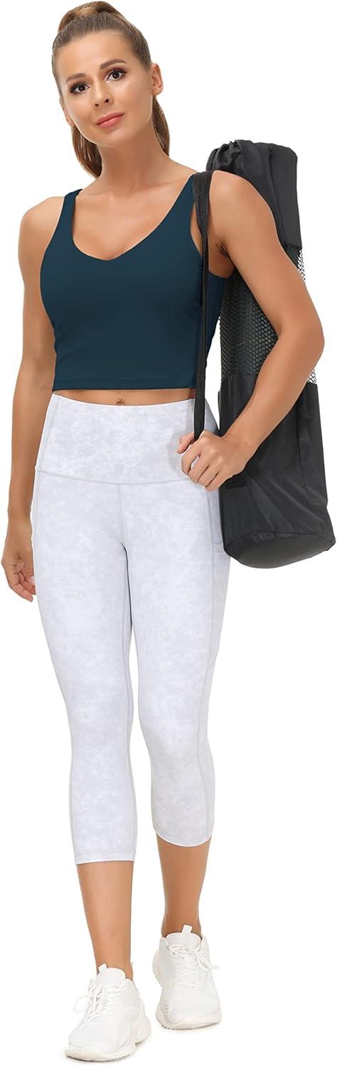imageTHE GYM PEOPLE Womens Sports Bra Longline Wirefree Padded with Medium SupportDark Blue Green