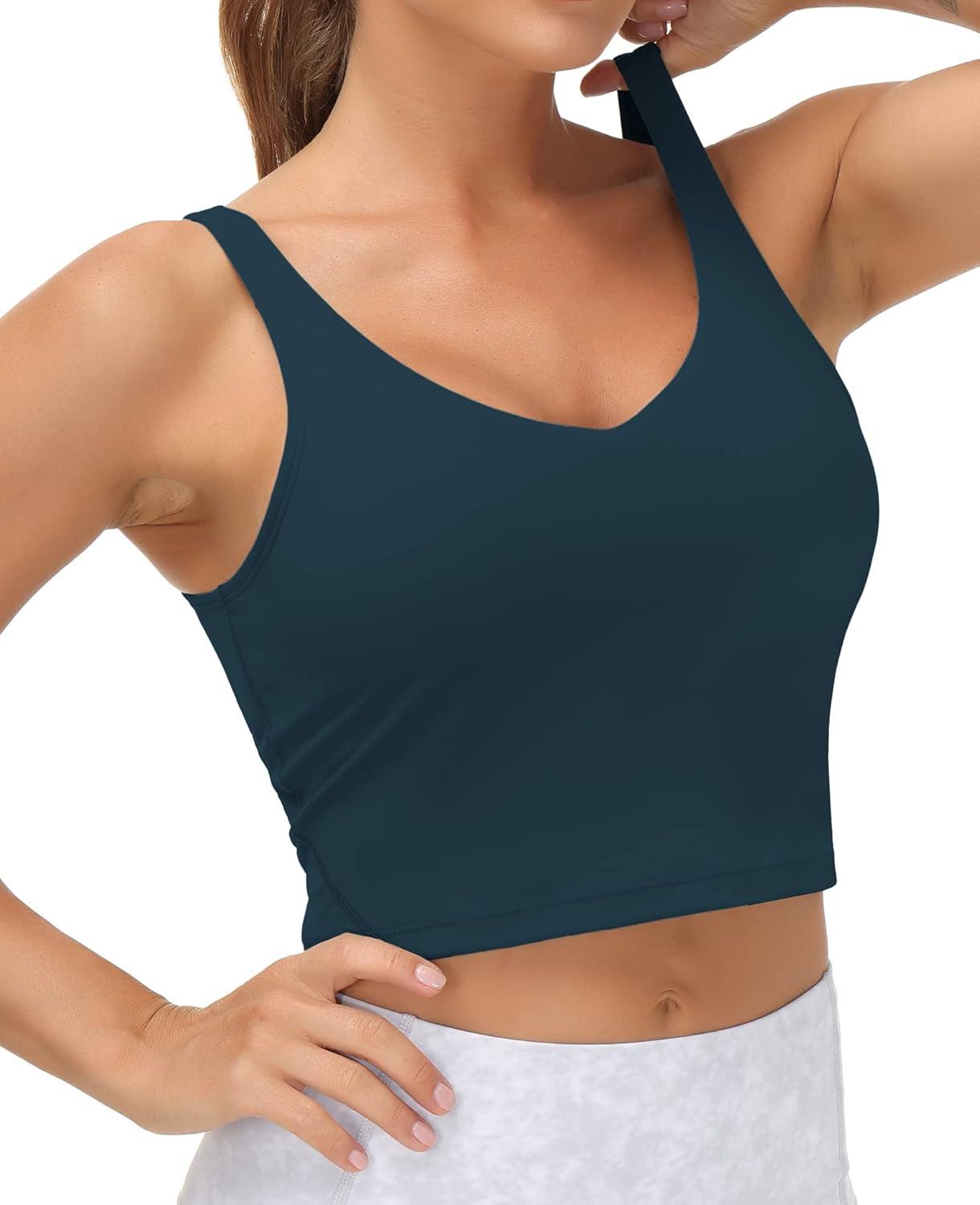 imageTHE GYM PEOPLE Womens Sports Bra Longline Wirefree Padded with Medium SupportDark Blue Green