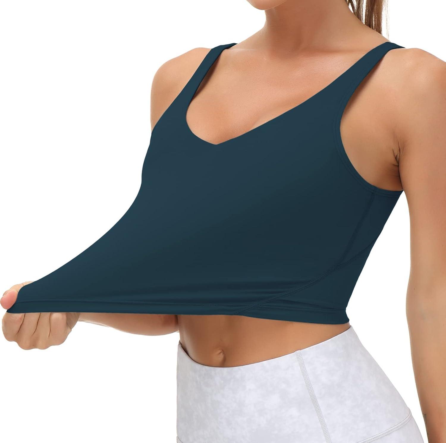 imageTHE GYM PEOPLE Womens Sports Bra Longline Wirefree Padded with Medium SupportDark Blue Green