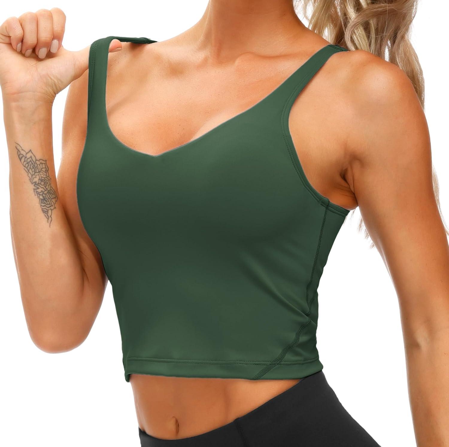 imageTHE GYM PEOPLE Womens Sports Bra Longline Wirefree Padded with Medium SupportDeep Green