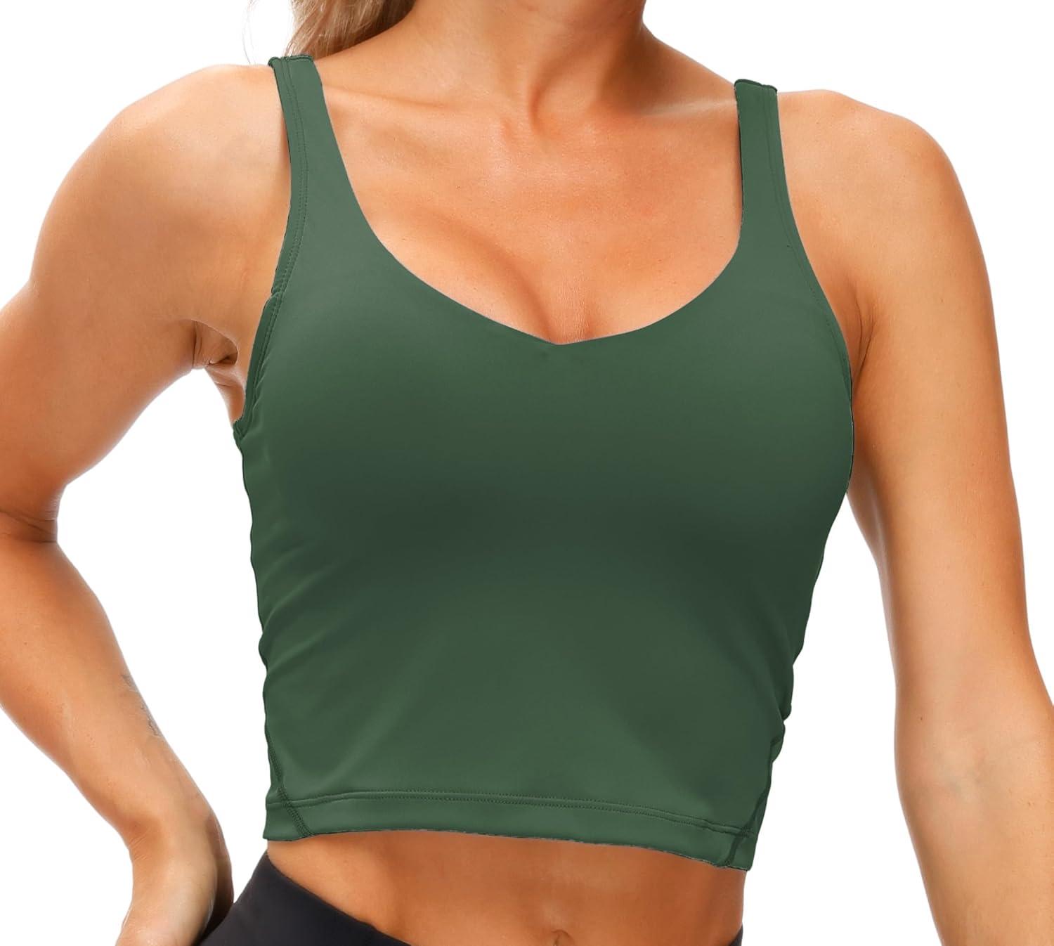 imageTHE GYM PEOPLE Womens Sports Bra Longline Wirefree Padded with Medium SupportDeep Green