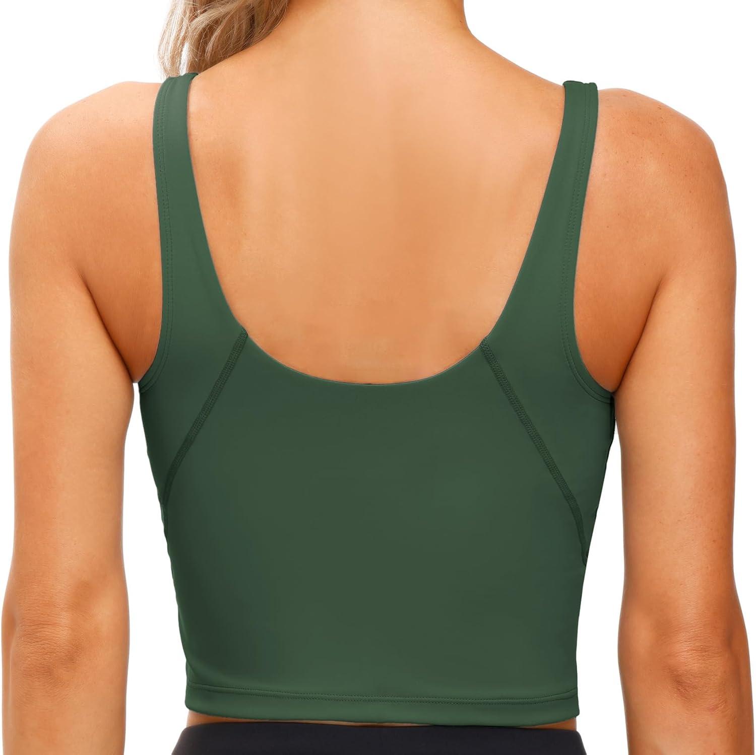 imageTHE GYM PEOPLE Womens Sports Bra Longline Wirefree Padded with Medium SupportDeep Green