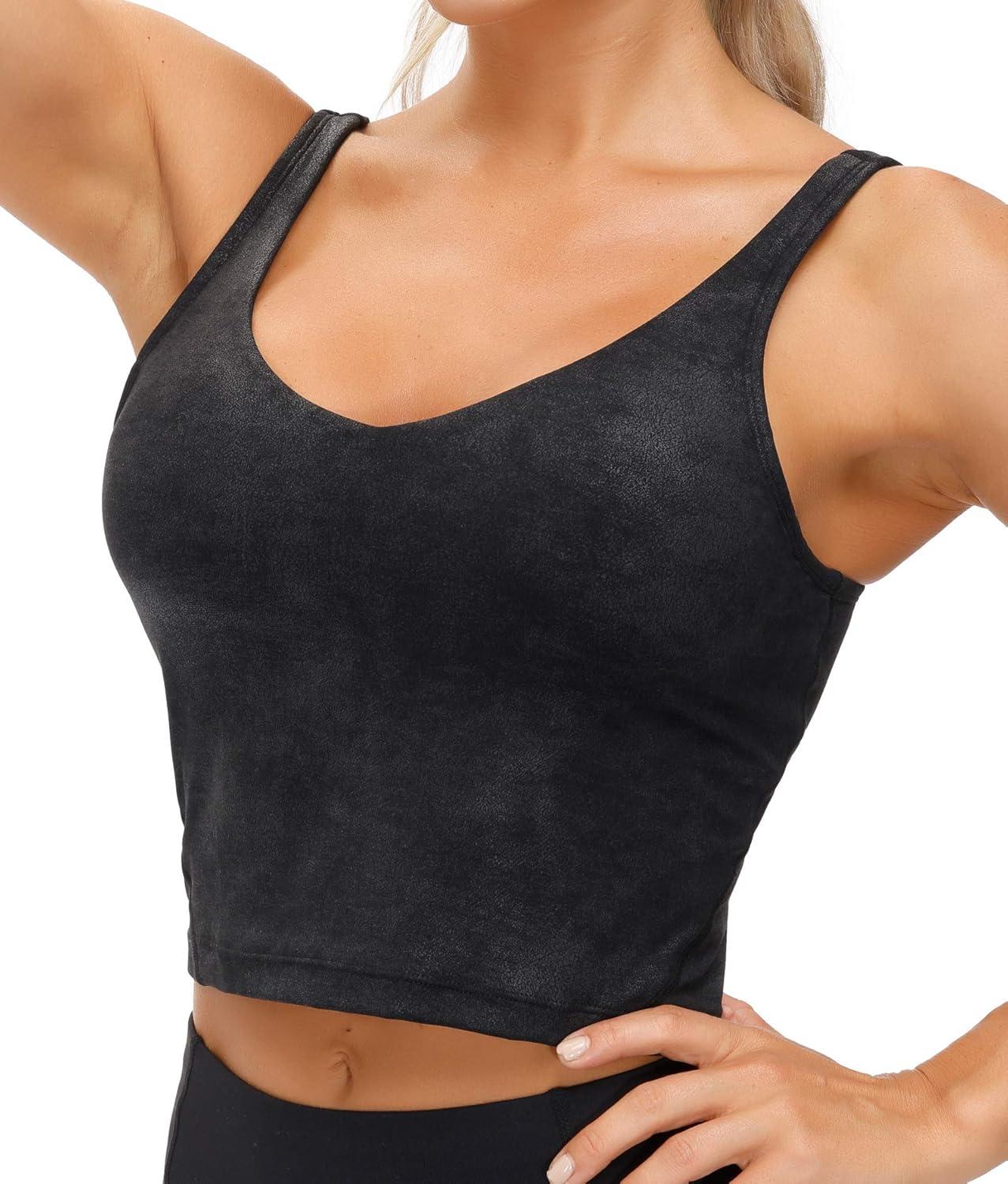 imageTHE GYM PEOPLE Womens Sports Bra Longline Wirefree Padded with Medium SupportFaux Leather Coated