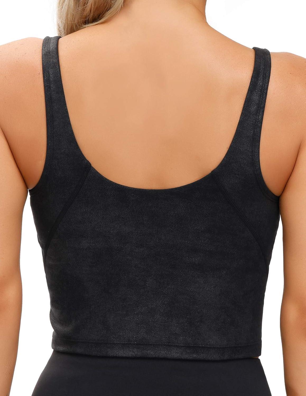 imageTHE GYM PEOPLE Womens Sports Bra Longline Wirefree Padded with Medium SupportFaux Leather Coated