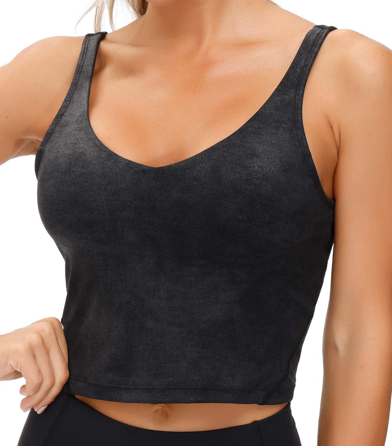 imageTHE GYM PEOPLE Womens Sports Bra Longline Wirefree Padded with Medium SupportFaux Leather Coated
