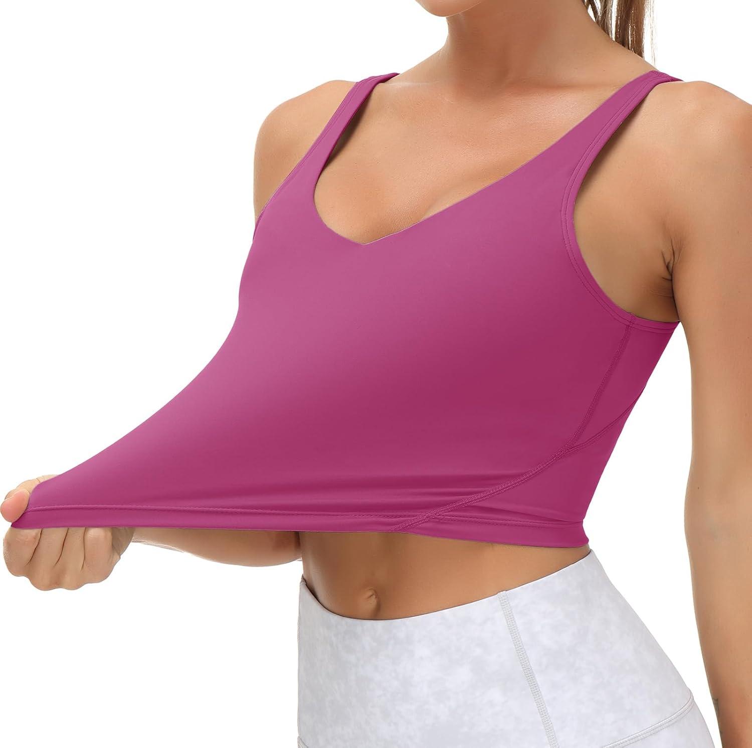 imageTHE GYM PEOPLE Womens Sports Bra Longline Wirefree Padded with Medium SupportFuchsia