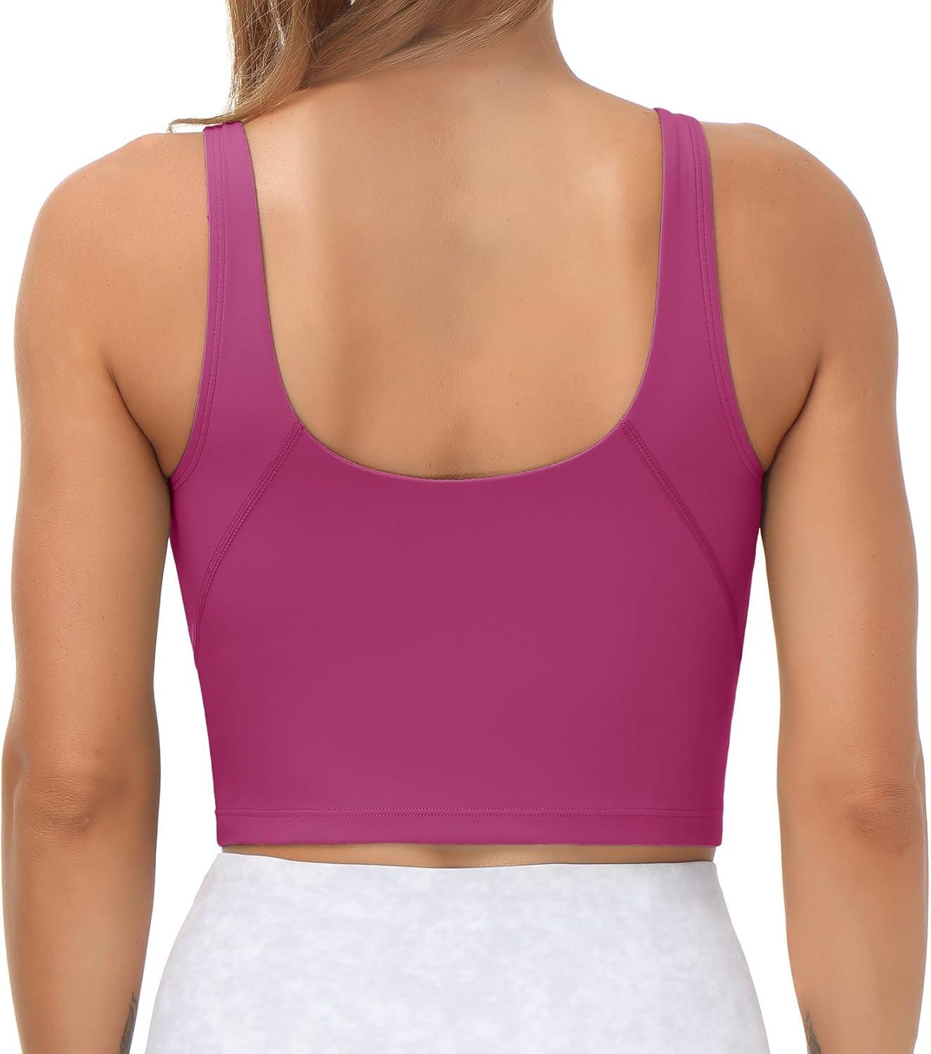 imageTHE GYM PEOPLE Womens Sports Bra Longline Wirefree Padded with Medium SupportFuchsia