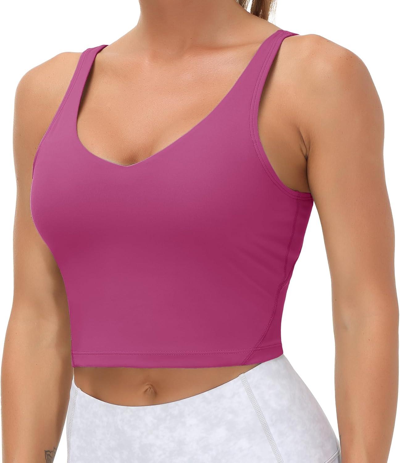 imageTHE GYM PEOPLE Womens Sports Bra Longline Wirefree Padded with Medium SupportFuchsia
