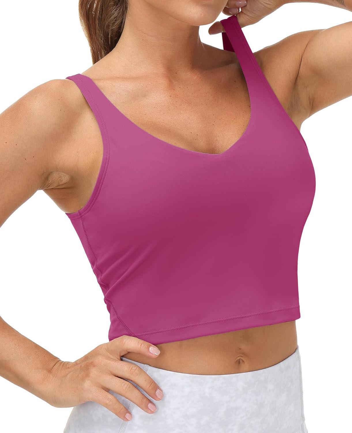 imageTHE GYM PEOPLE Womens Sports Bra Longline Wirefree Padded with Medium SupportFuchsia