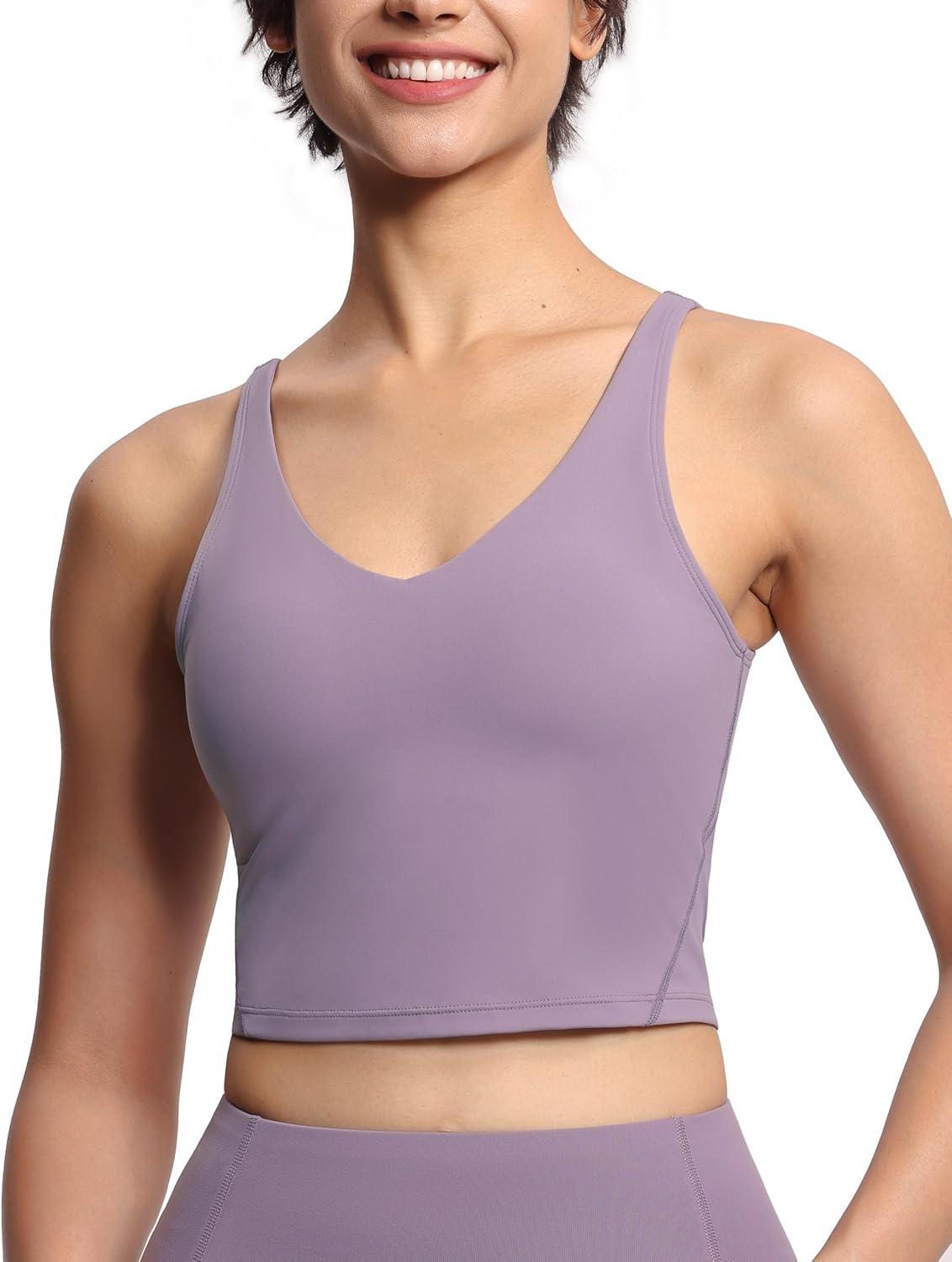 imageTHE GYM PEOPLE Womens Sports Bra Longline Wirefree Padded with Medium SupportGrey Purple