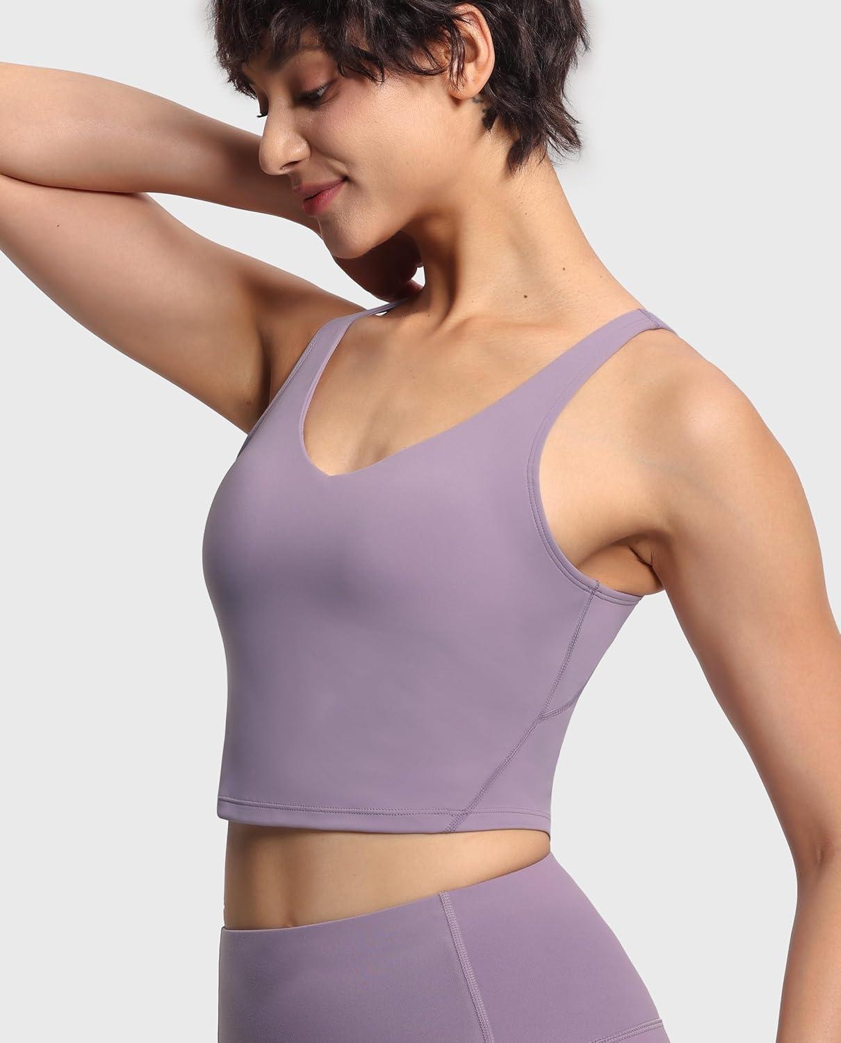 imageTHE GYM PEOPLE Womens Sports Bra Longline Wirefree Padded with Medium SupportGrey Purple