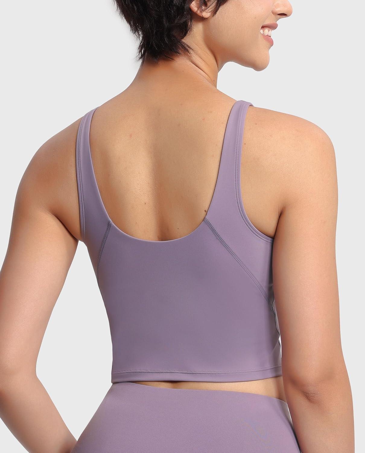 imageTHE GYM PEOPLE Womens Sports Bra Longline Wirefree Padded with Medium SupportGrey Purple