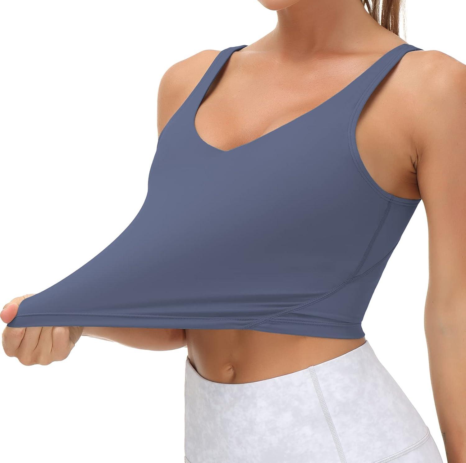 imageTHE GYM PEOPLE Womens Sports Bra Longline Wirefree Padded with Medium SupportInk Blue