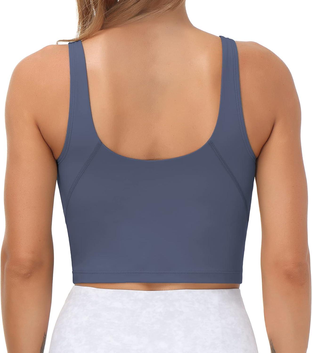 imageTHE GYM PEOPLE Womens Sports Bra Longline Wirefree Padded with Medium SupportInk Blue
