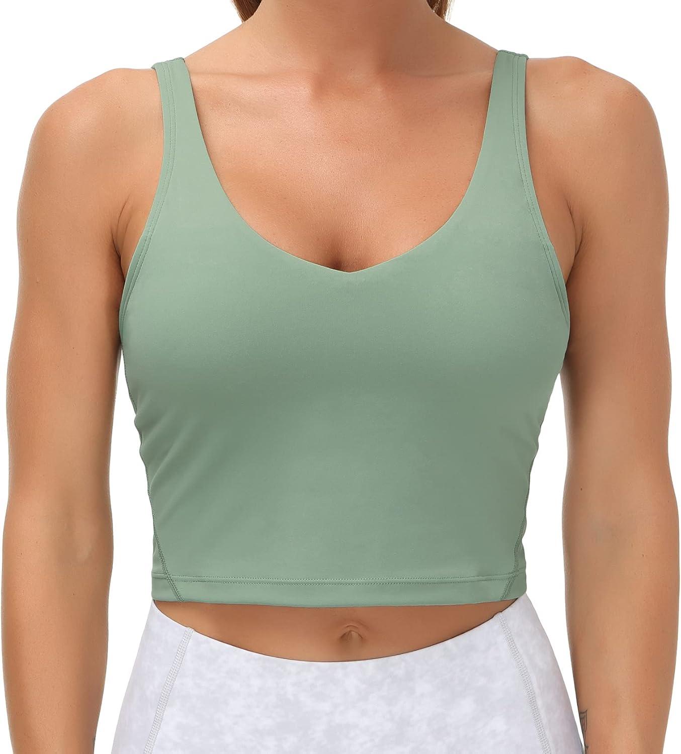 imageTHE GYM PEOPLE Womens Sports Bra Longline Wirefree Padded with Medium SupportJasmine Green