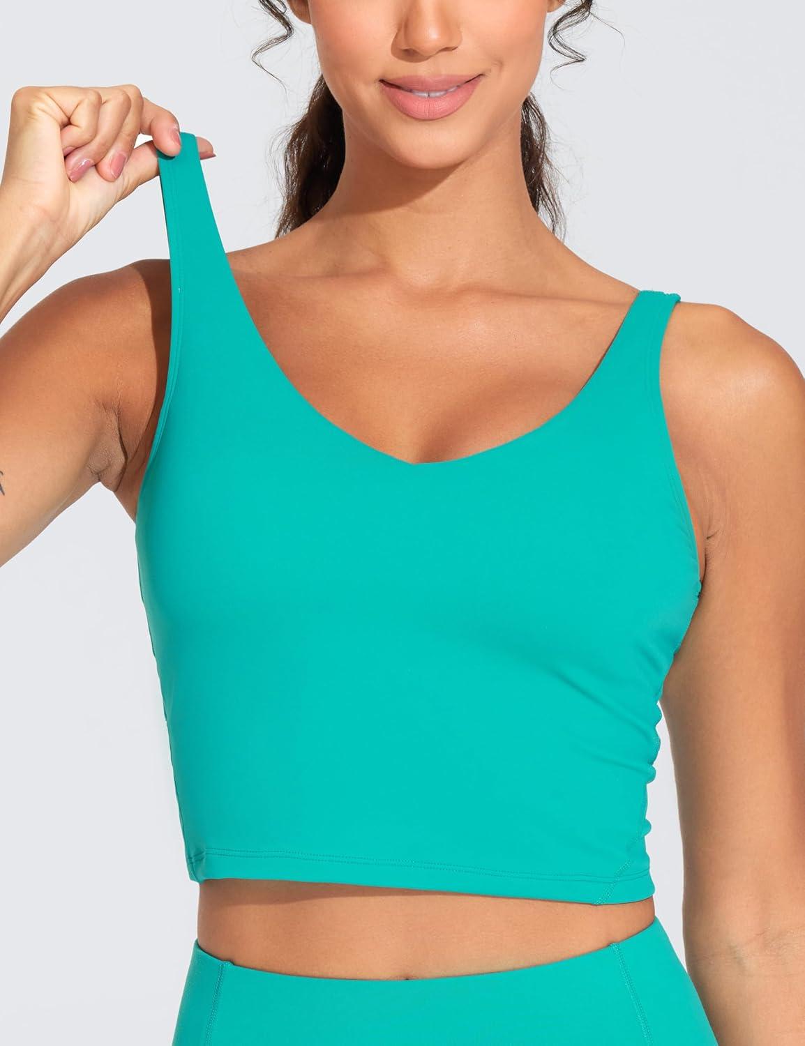 imageTHE GYM PEOPLE Womens Sports Bra Longline Wirefree Padded with Medium SupportLake Green