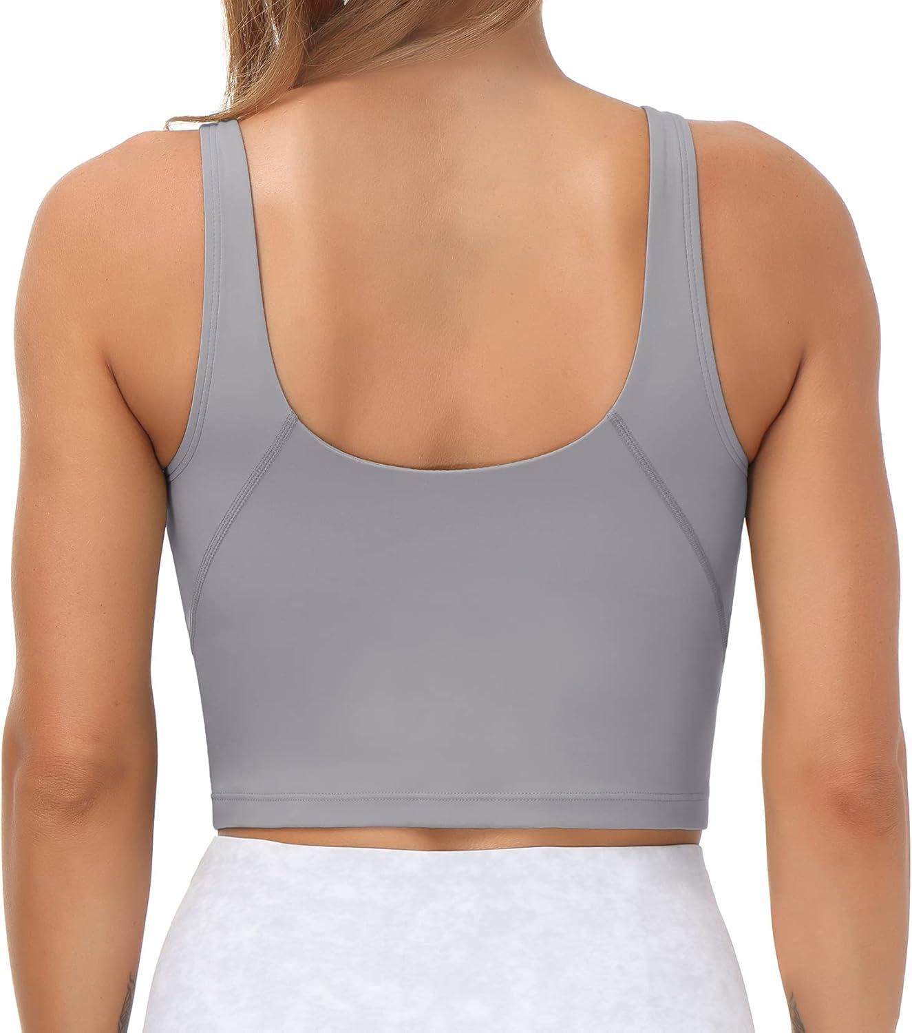 imageTHE GYM PEOPLE Womens Sports Bra Longline Wirefree Padded with Medium SupportLavender Grey