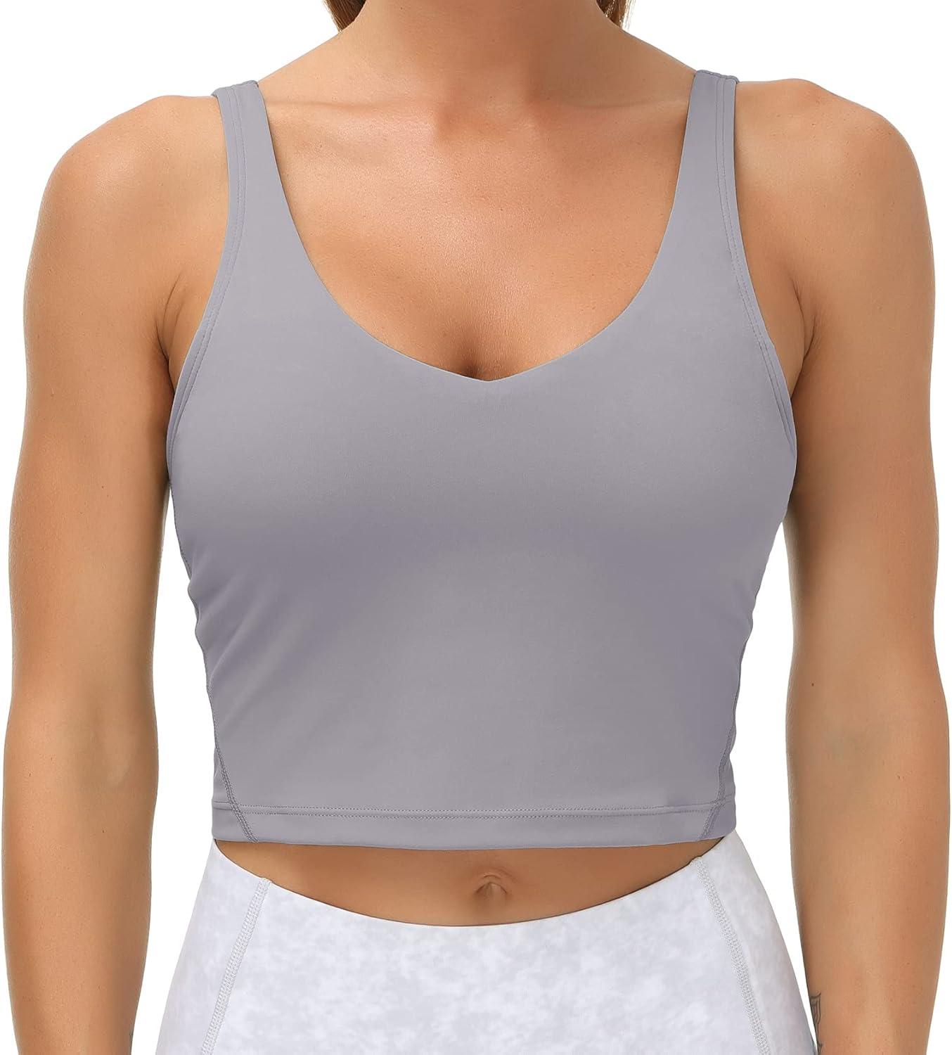 imageTHE GYM PEOPLE Womens Sports Bra Longline Wirefree Padded with Medium SupportLavender Grey