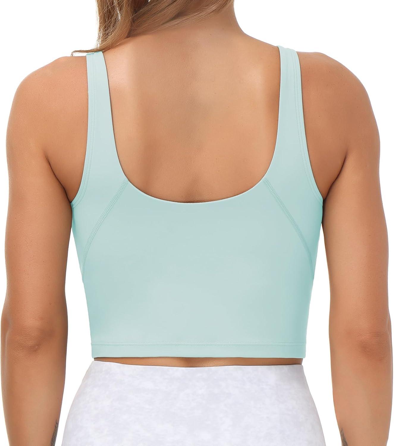 imageTHE GYM PEOPLE Womens Sports Bra Longline Wirefree Padded with Medium SupportLight Blue