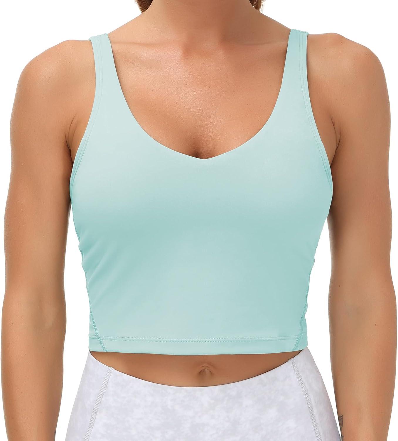 imageTHE GYM PEOPLE Womens Sports Bra Longline Wirefree Padded with Medium SupportLight Blue