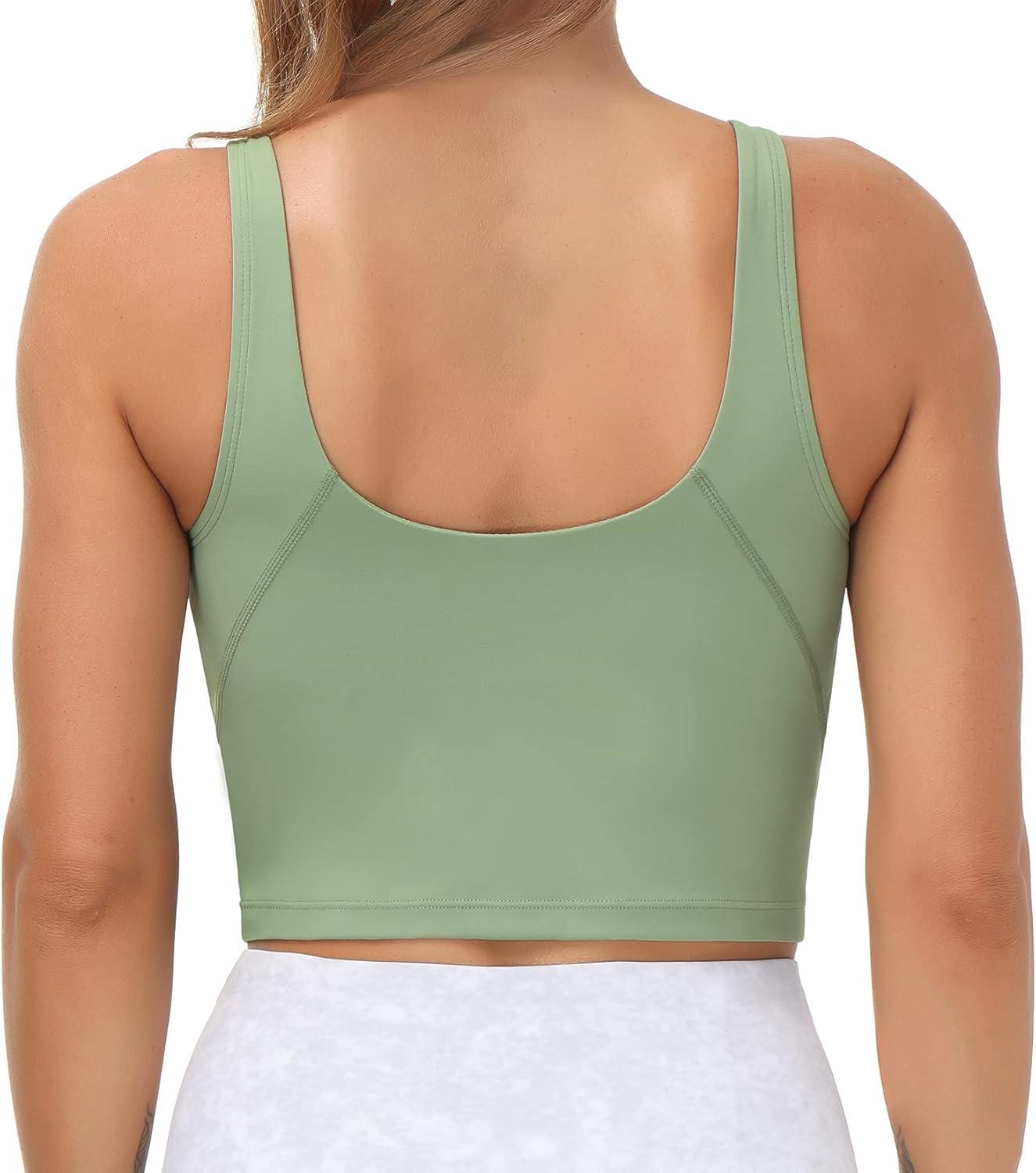 imageTHE GYM PEOPLE Womens Sports Bra Longline Wirefree Padded with Medium SupportLight Green