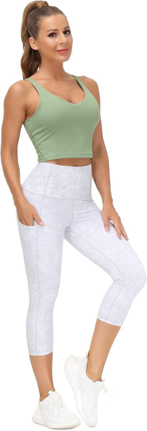 imageTHE GYM PEOPLE Womens Sports Bra Longline Wirefree Padded with Medium SupportLight Green