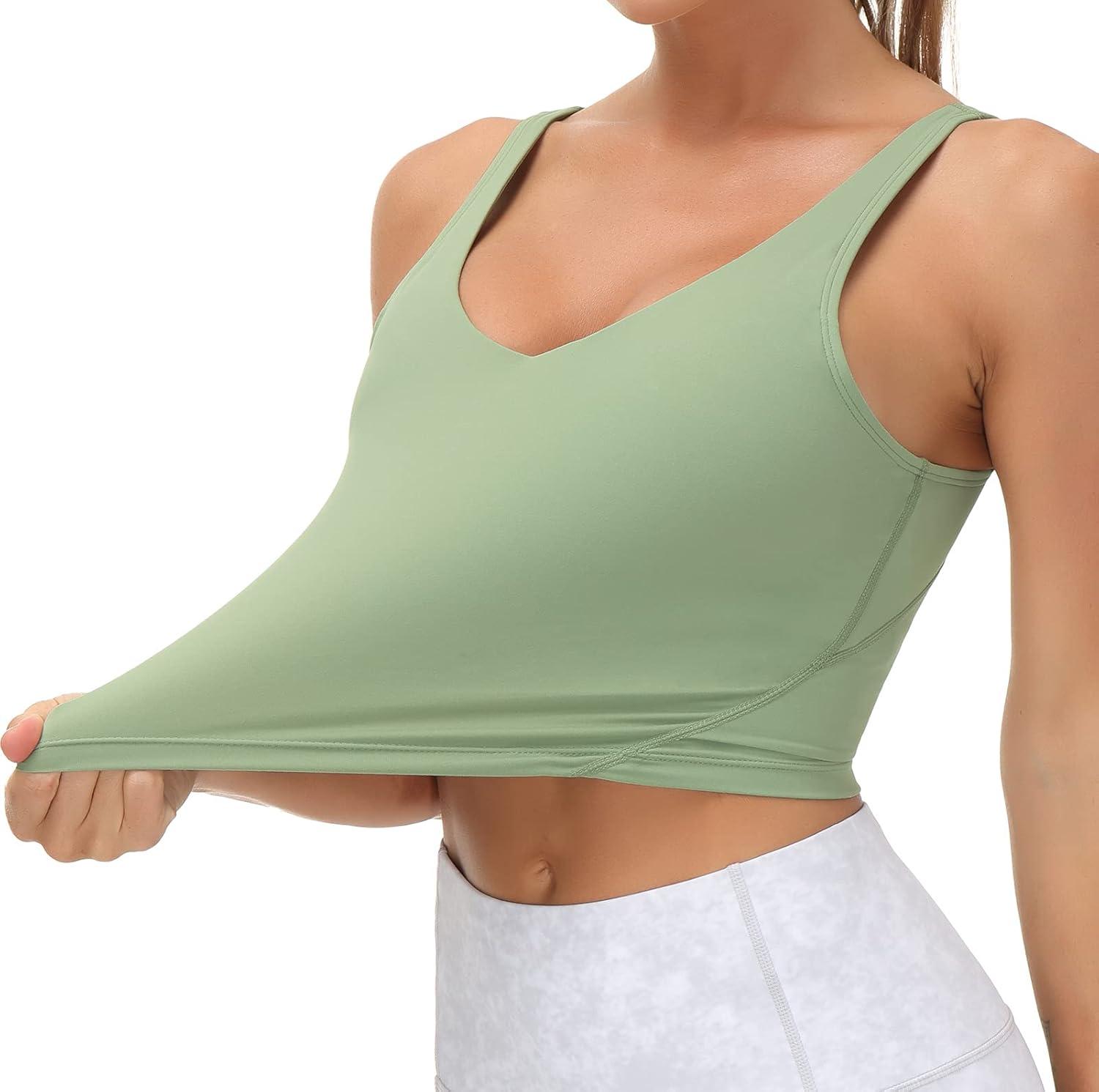 imageTHE GYM PEOPLE Womens Sports Bra Longline Wirefree Padded with Medium SupportLight Green