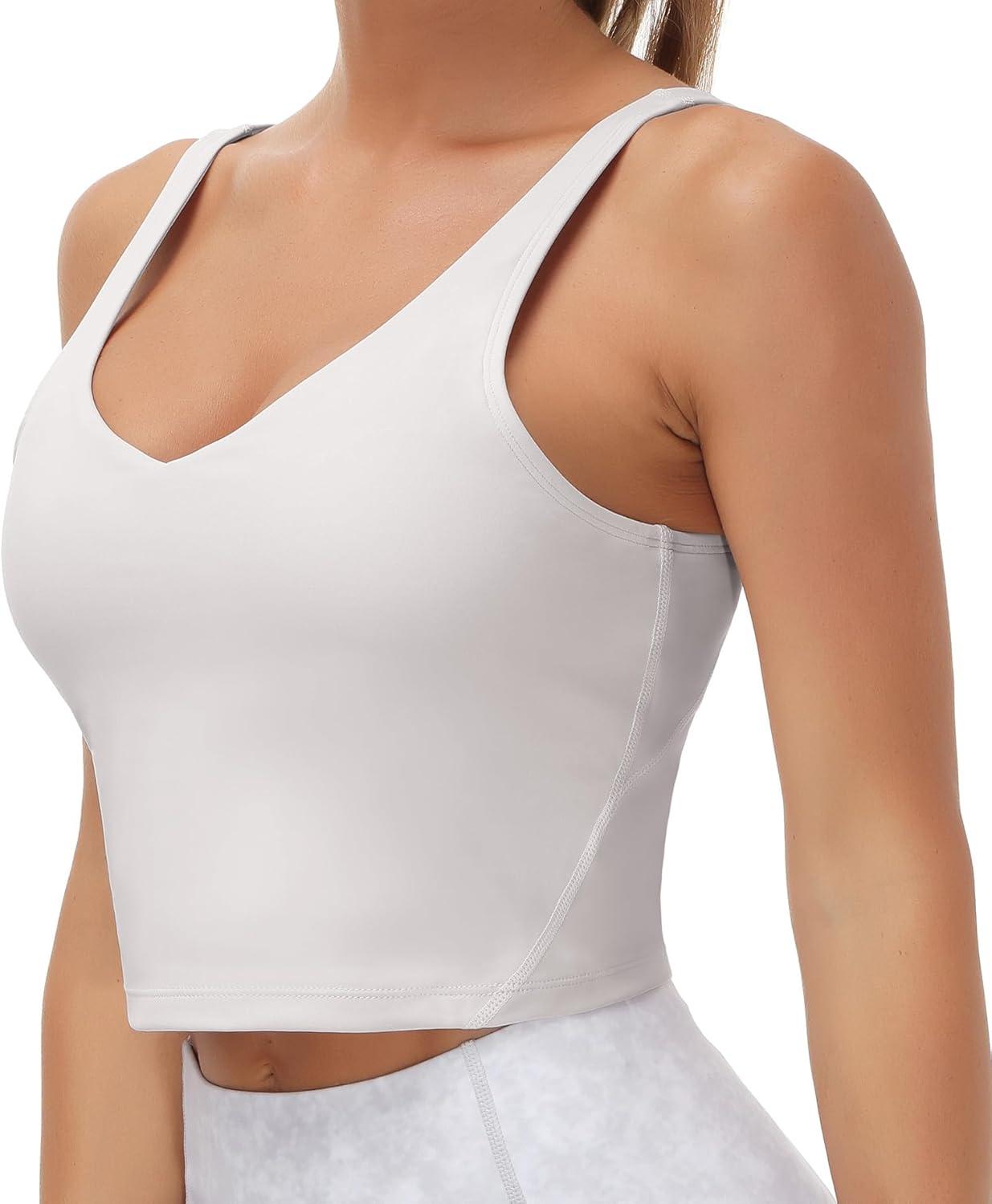 imageTHE GYM PEOPLE Womens Sports Bra Longline Wirefree Padded with Medium SupportLight Grey