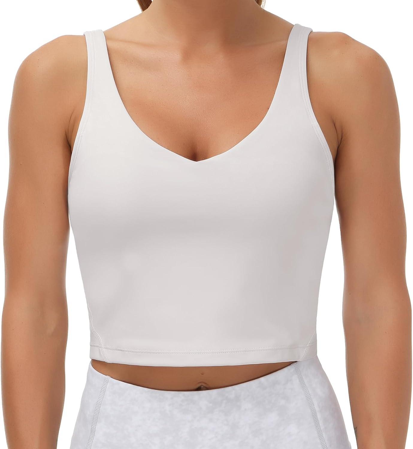 imageTHE GYM PEOPLE Womens Sports Bra Longline Wirefree Padded with Medium SupportLight Grey