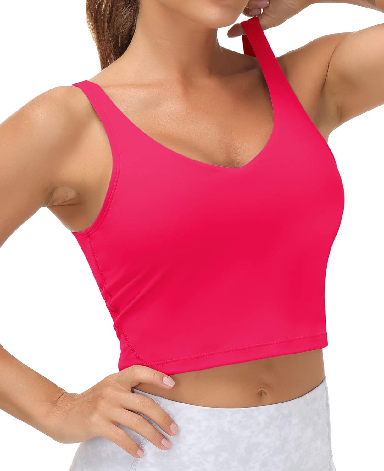 imageTHE GYM PEOPLE Womens Sports Bra Longline Wirefree Padded with Medium SupportMagenta