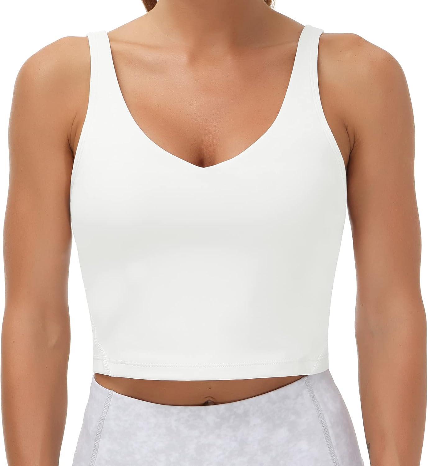 imageTHE GYM PEOPLE Womens Sports Bra Longline Wirefree Padded with Medium SupportOffwhite