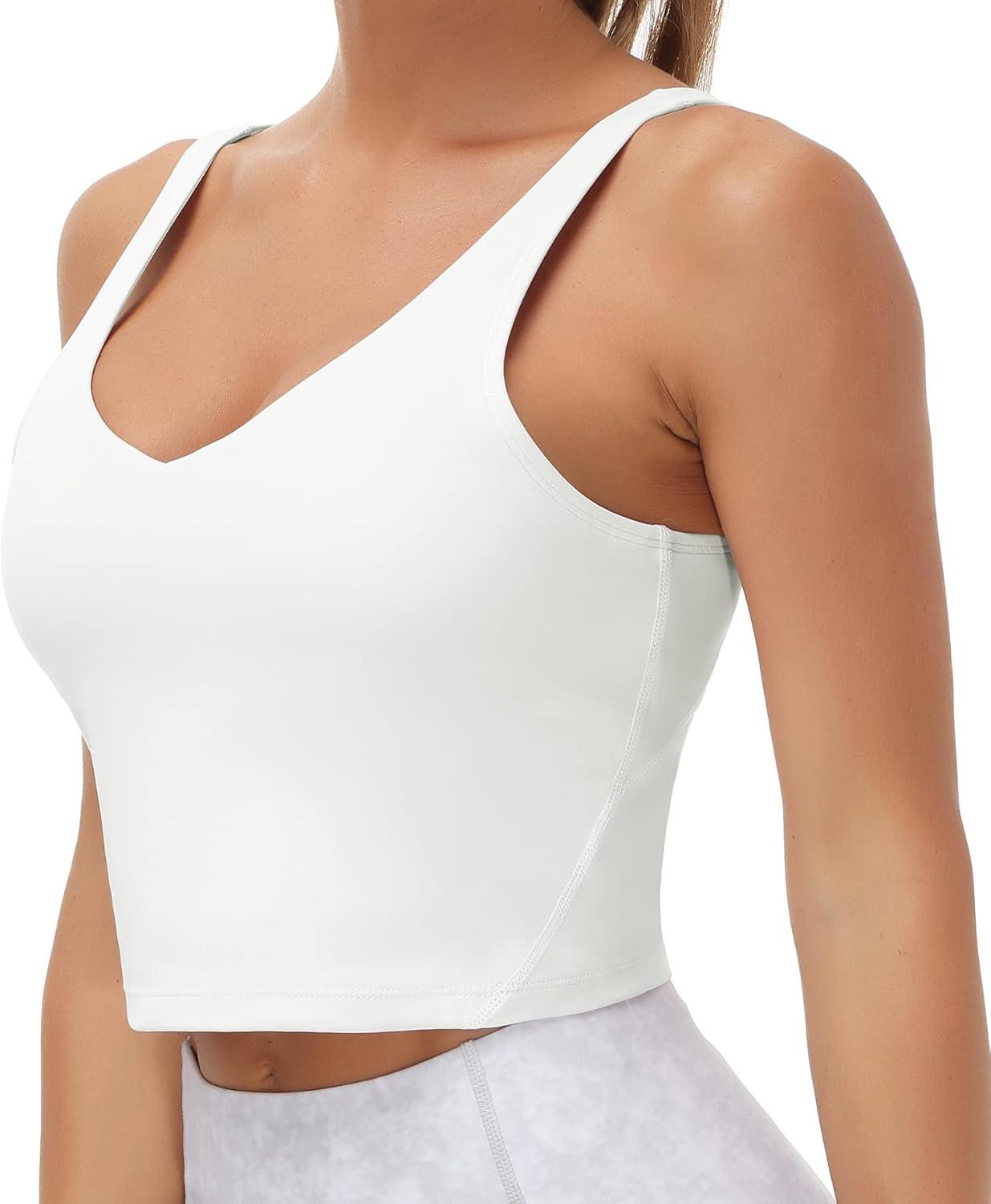 imageTHE GYM PEOPLE Womens Sports Bra Longline Wirefree Padded with Medium SupportOffwhite