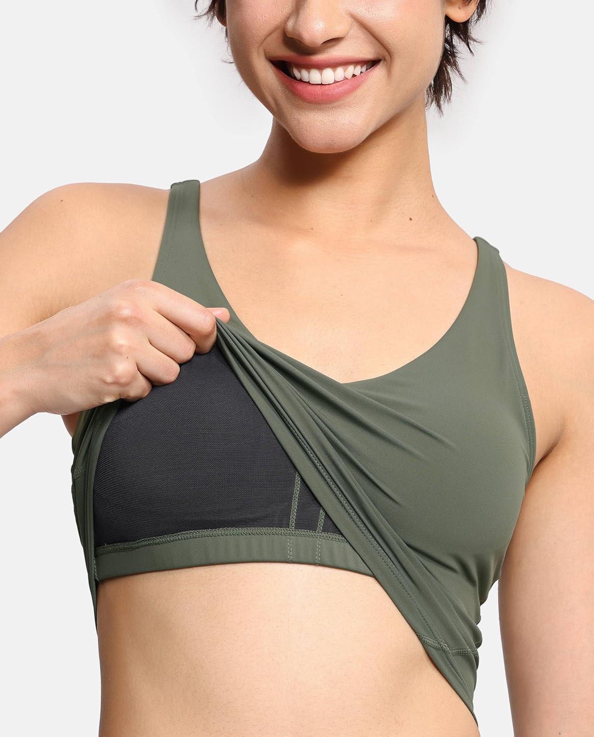 imageTHE GYM PEOPLE Womens Sports Bra Longline Wirefree Padded with Medium SupportOlive Green