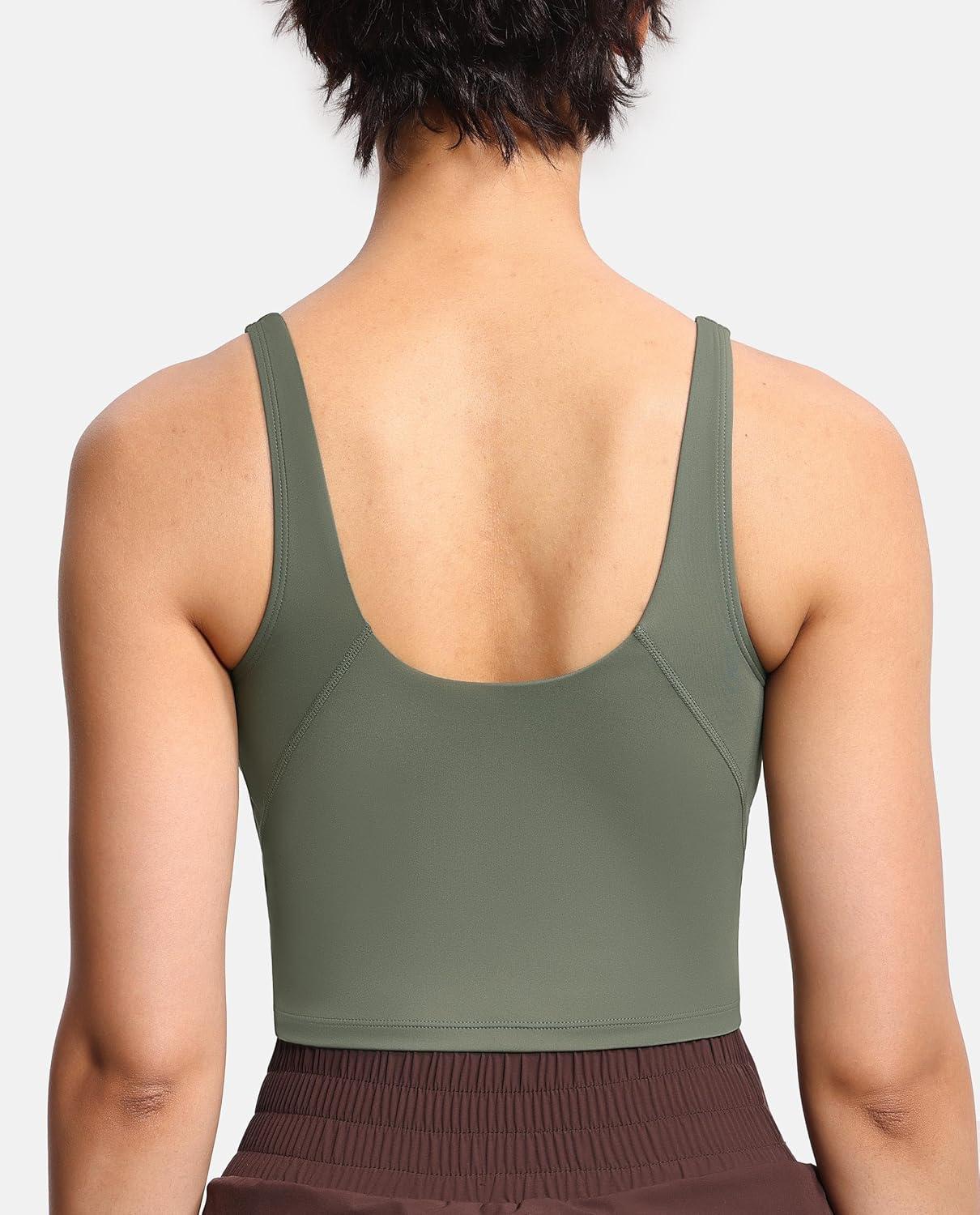 imageTHE GYM PEOPLE Womens Sports Bra Longline Wirefree Padded with Medium SupportOlive Green