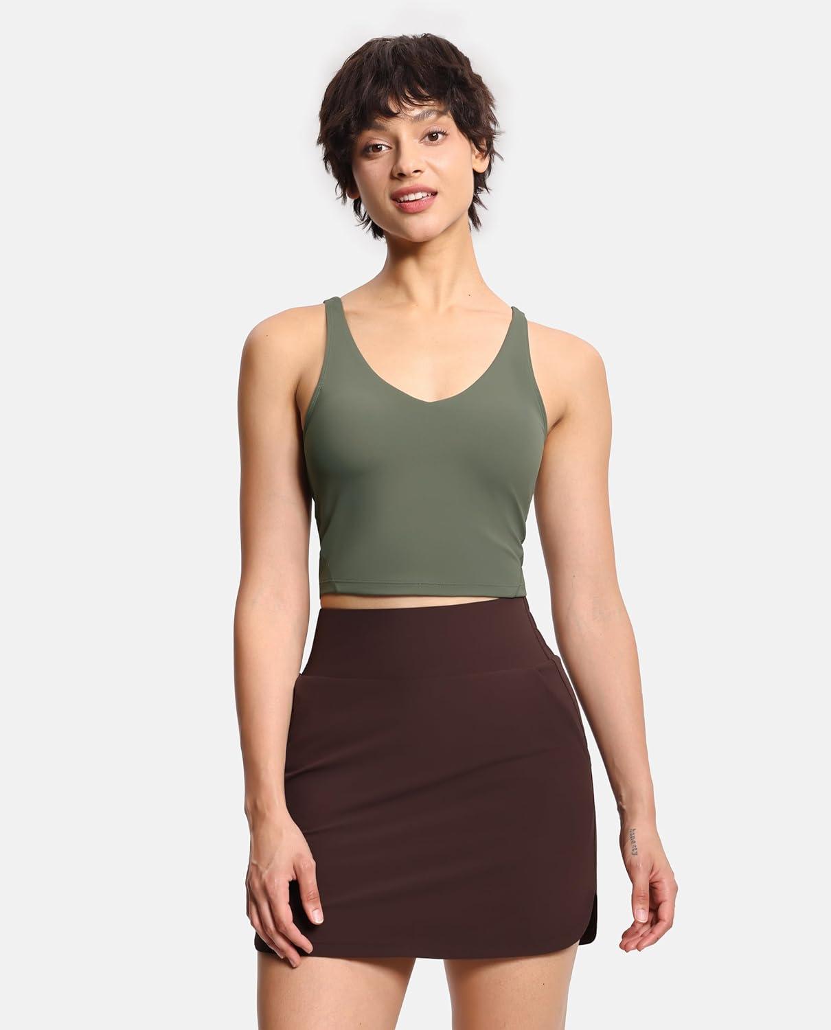 imageTHE GYM PEOPLE Womens Sports Bra Longline Wirefree Padded with Medium SupportOlive Green