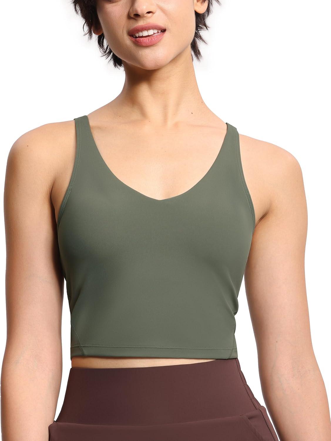 imageTHE GYM PEOPLE Womens Sports Bra Longline Wirefree Padded with Medium SupportOlive Green
