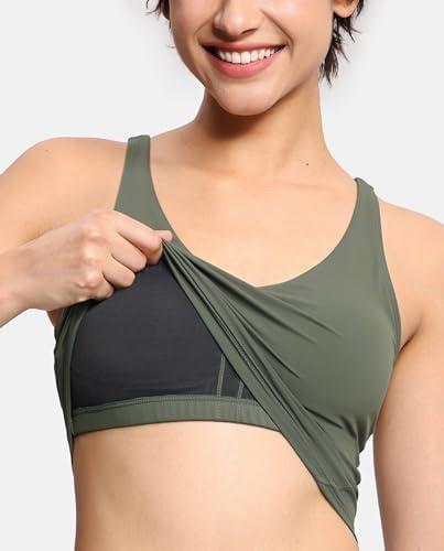 imageTHE GYM PEOPLE Womens Sports Bra Longline Wirefree Padded with Medium SupportOlive Green