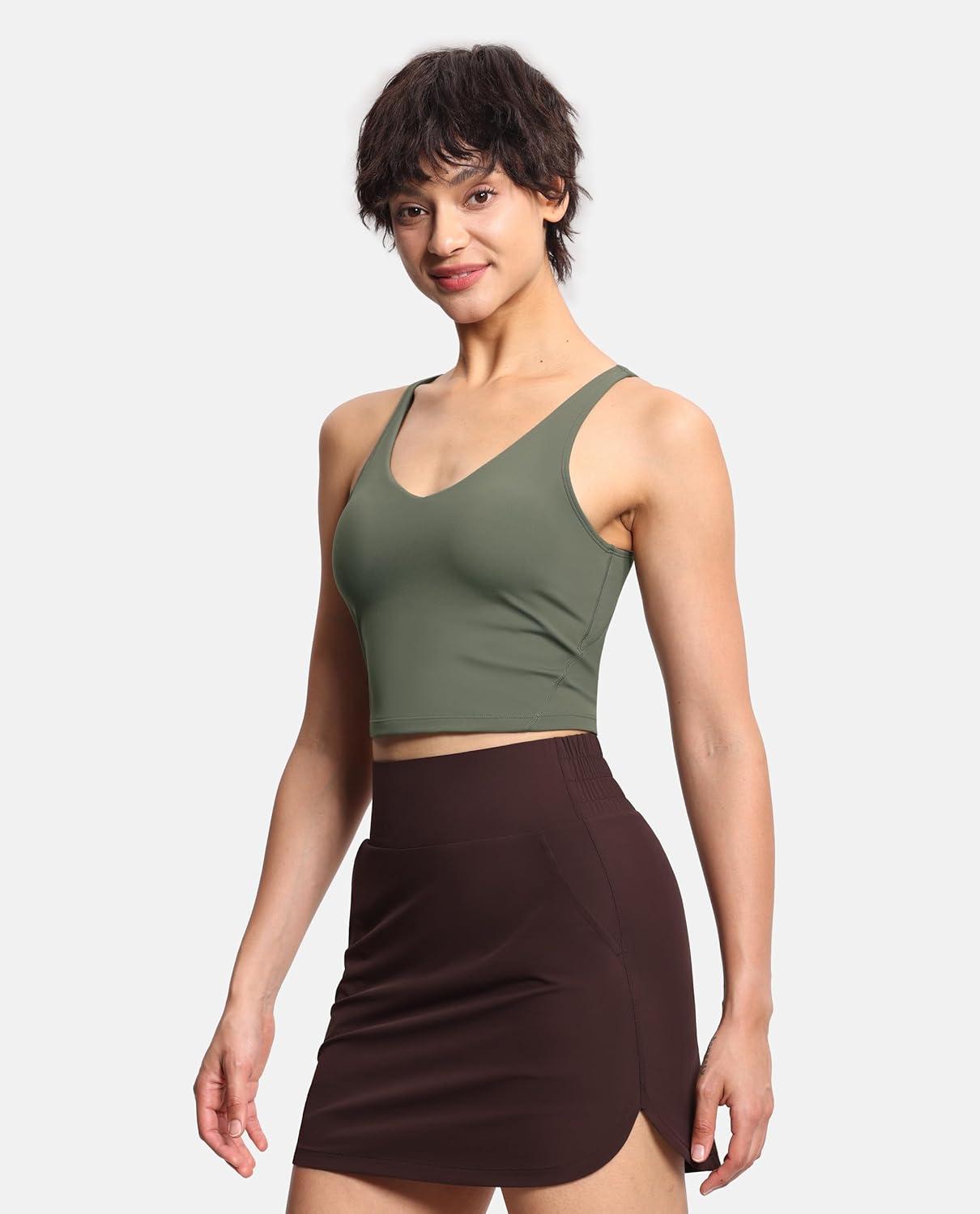 imageTHE GYM PEOPLE Womens Sports Bra Longline Wirefree Padded with Medium SupportOlive Green