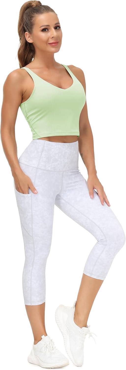 imageTHE GYM PEOPLE Womens Sports Bra Longline Wirefree Padded with Medium SupportPale Green