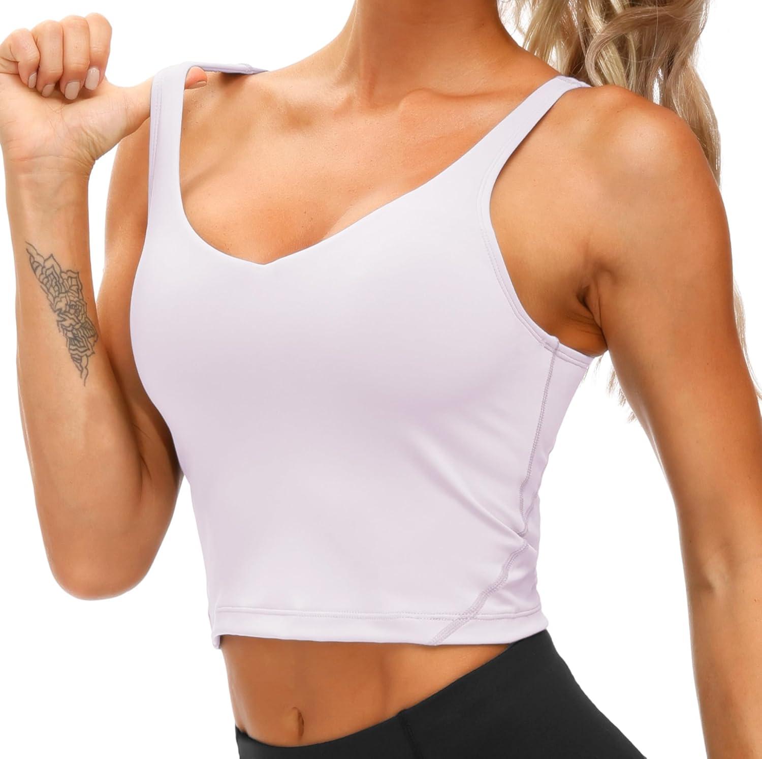 imageTHE GYM PEOPLE Womens Sports Bra Longline Wirefree Padded with Medium SupportPink Purple