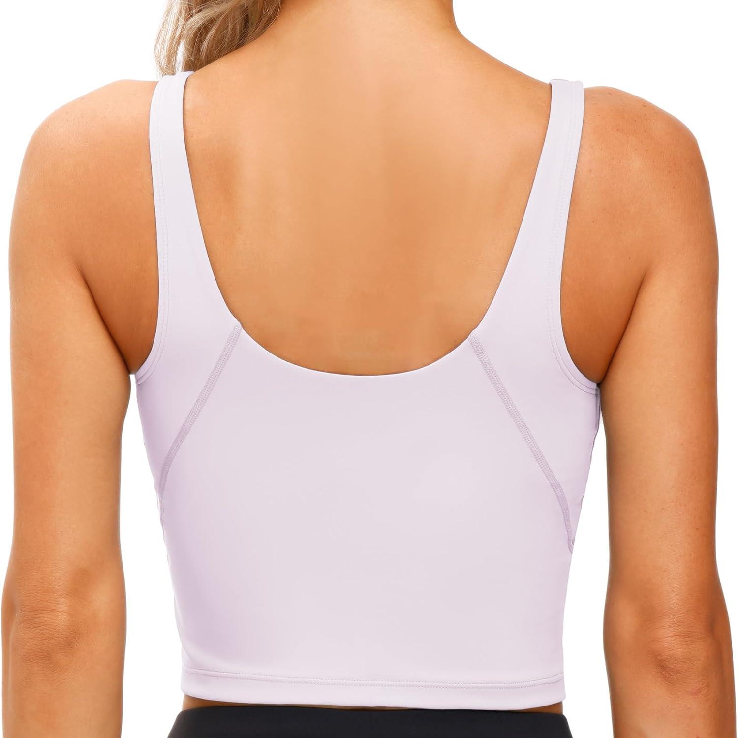 imageTHE GYM PEOPLE Womens Sports Bra Longline Wirefree Padded with Medium SupportPink Purple
