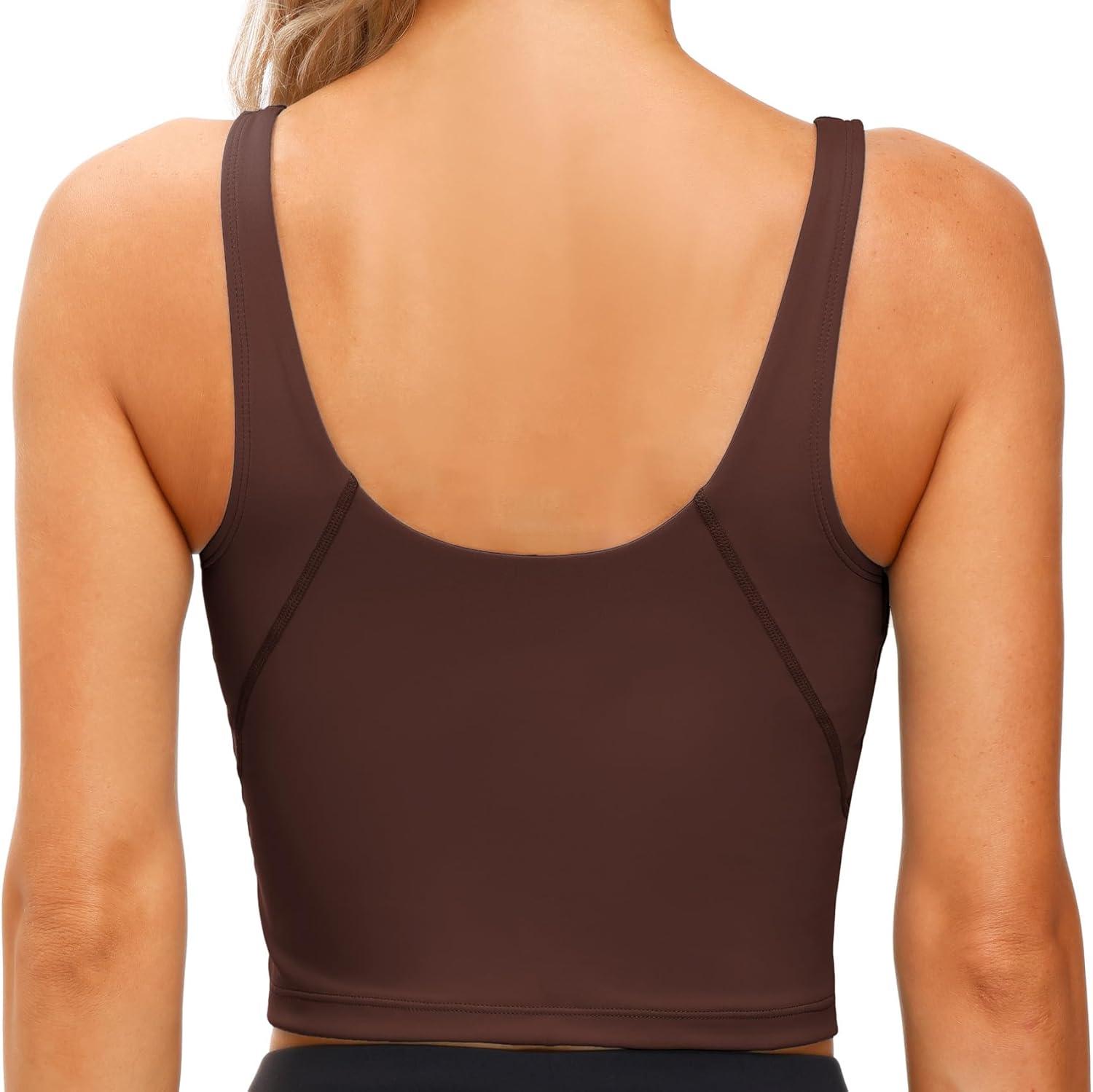 imageTHE GYM PEOPLE Womens Sports Bra Longline Wirefree Padded with Medium SupportRed Brown