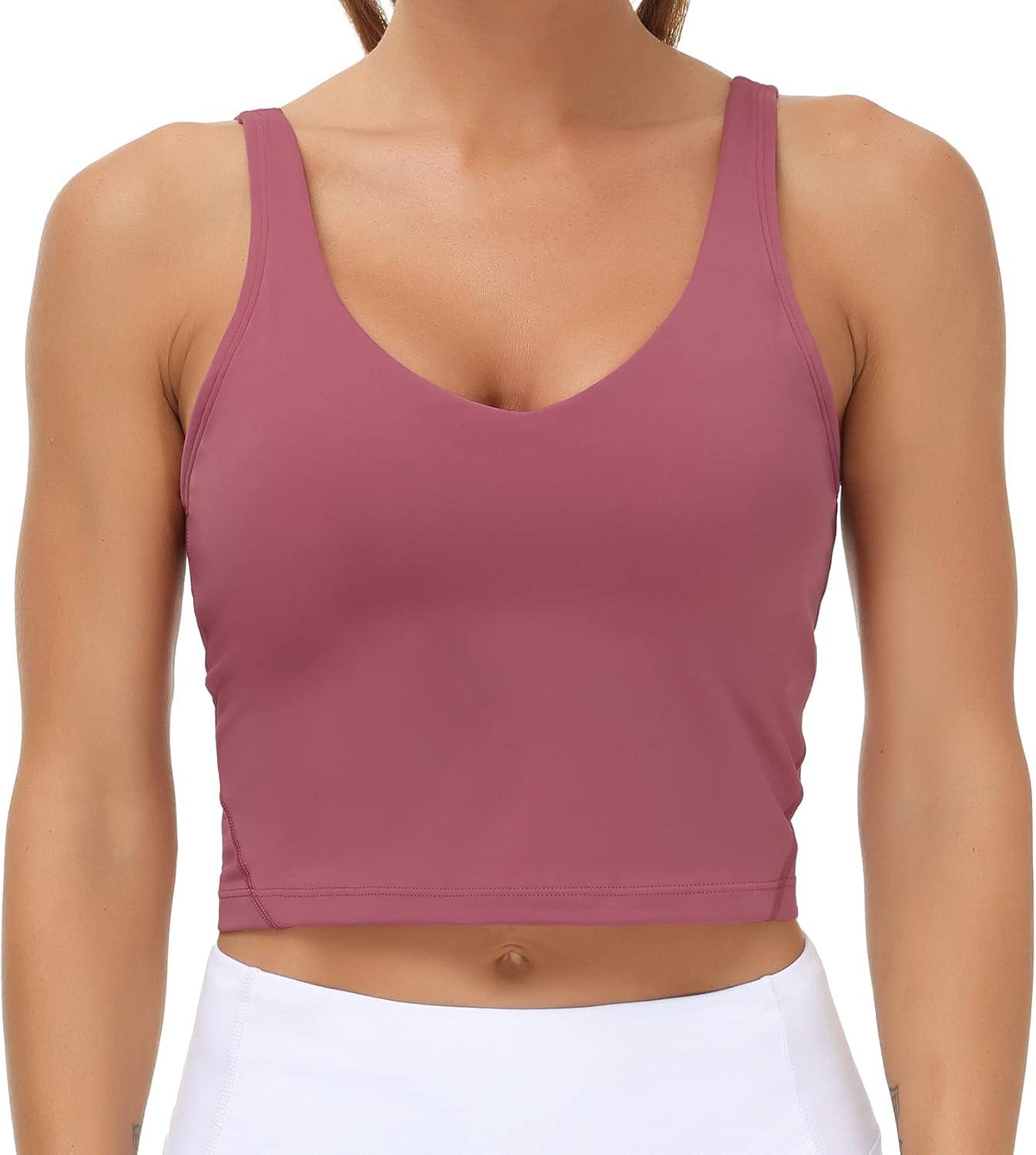 imageTHE GYM PEOPLE Womens Sports Bra Longline Wirefree Padded with Medium SupportRose Red