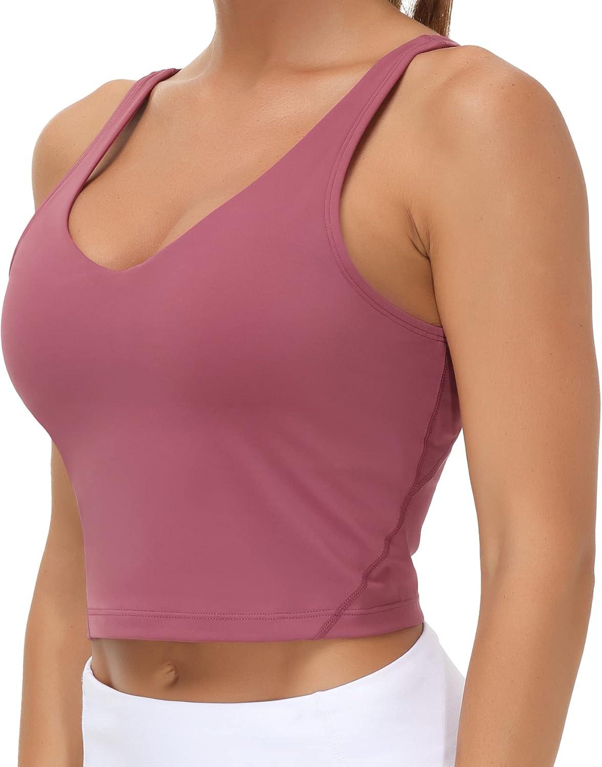imageTHE GYM PEOPLE Womens Sports Bra Longline Wirefree Padded with Medium SupportRose Red