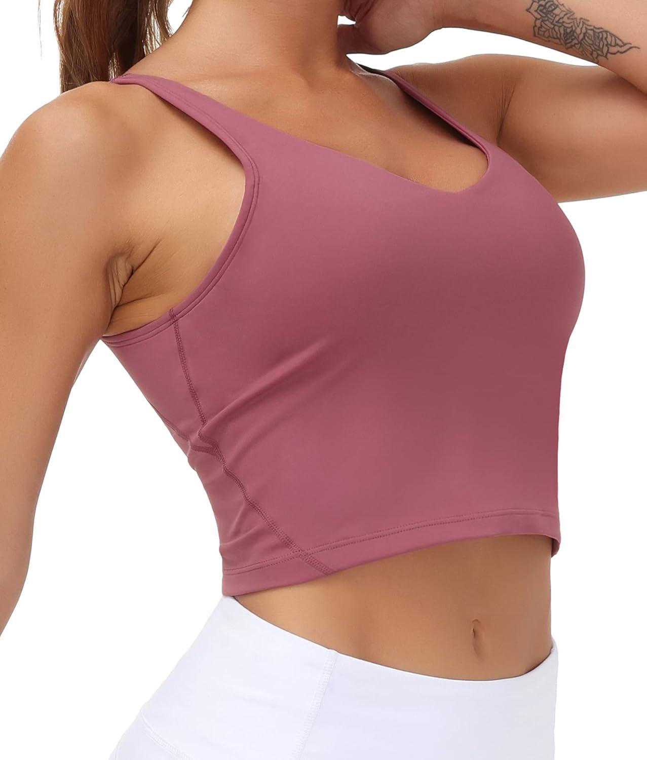 imageTHE GYM PEOPLE Womens Sports Bra Longline Wirefree Padded with Medium SupportRose Red