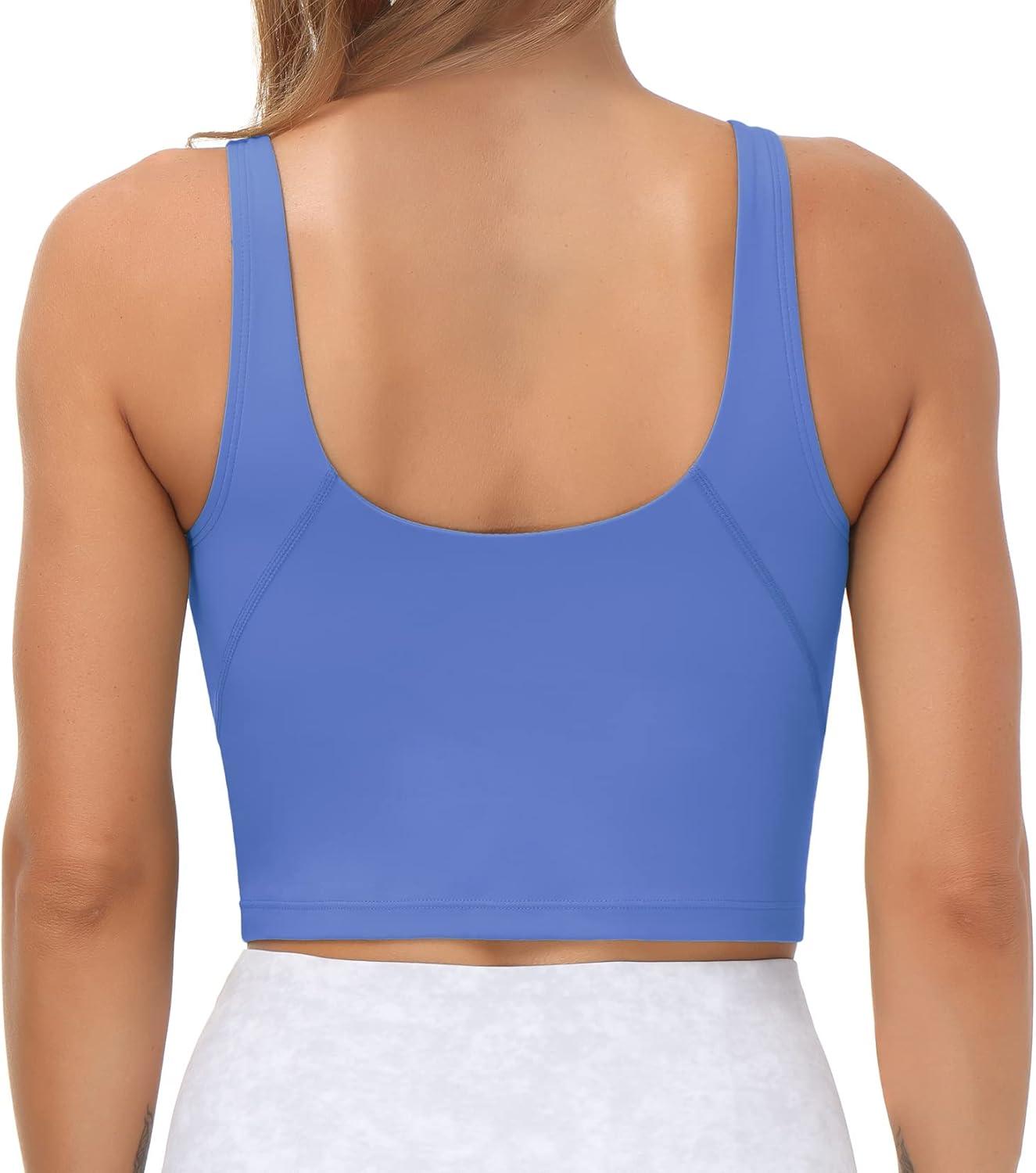imageTHE GYM PEOPLE Womens Sports Bra Longline Wirefree Padded with Medium SupportSea Blue