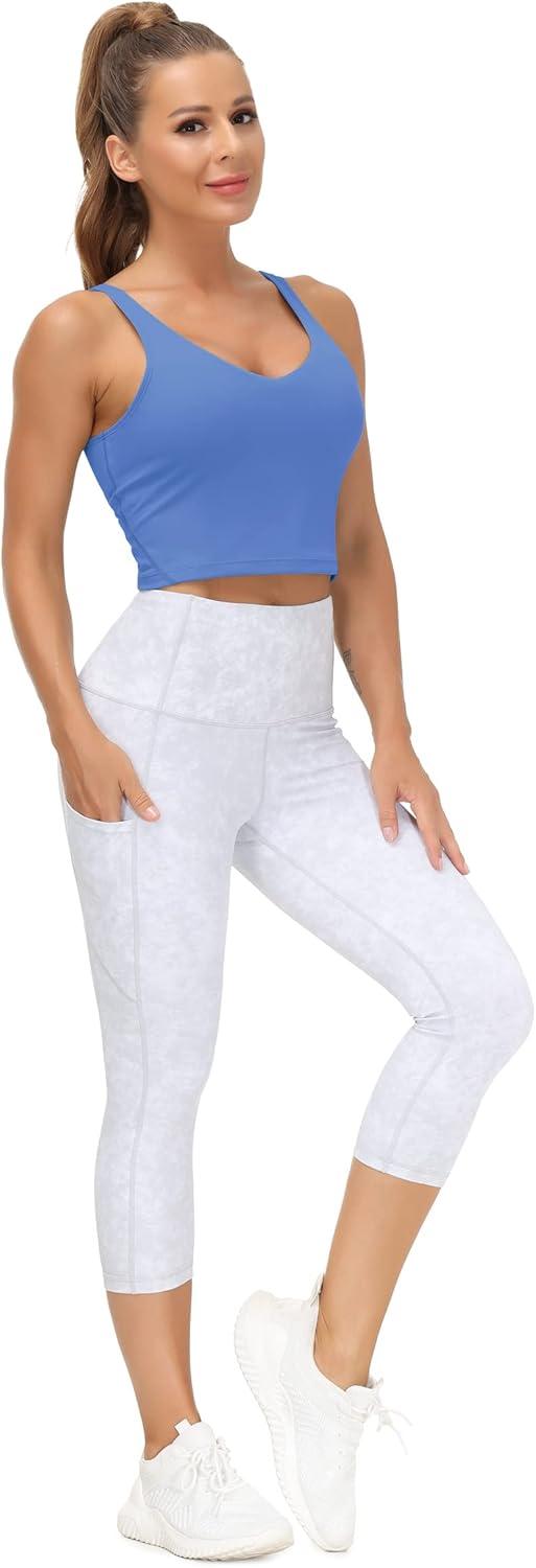 imageTHE GYM PEOPLE Womens Sports Bra Longline Wirefree Padded with Medium SupportSea Blue