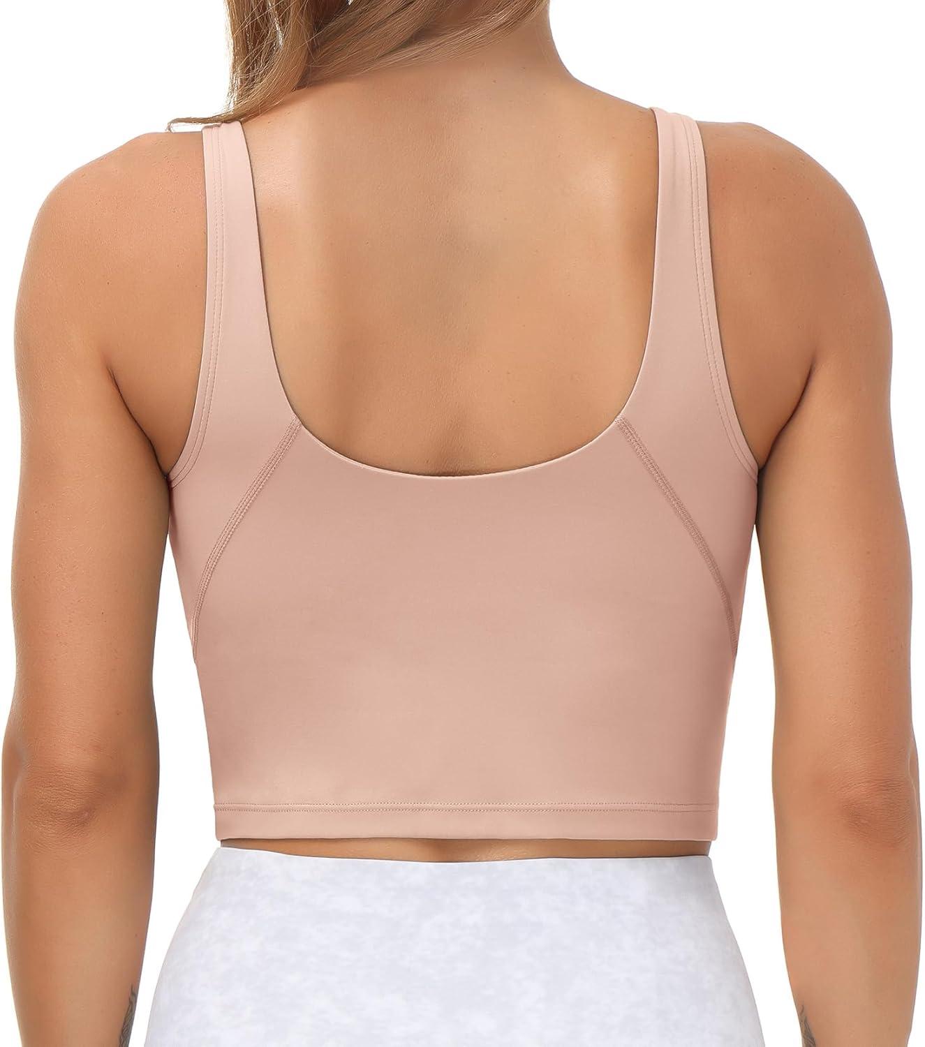 imageTHE GYM PEOPLE Womens Sports Bra Longline Wirefree Padded with Medium SupportSoft Pink