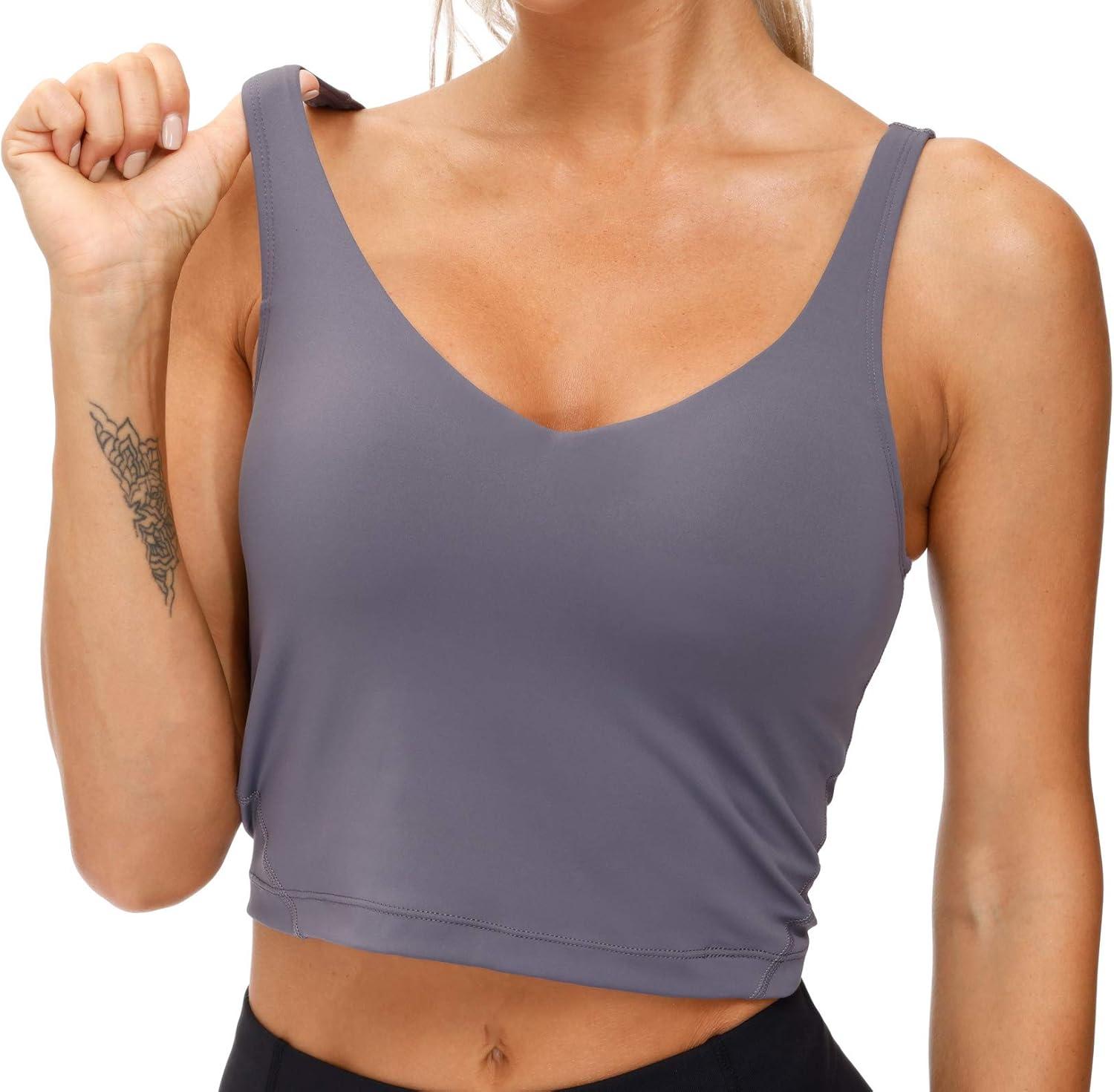 imageTHE GYM PEOPLE Womens Sports Bra Longline Wirefree Padded with Medium SupportVintage Purple
