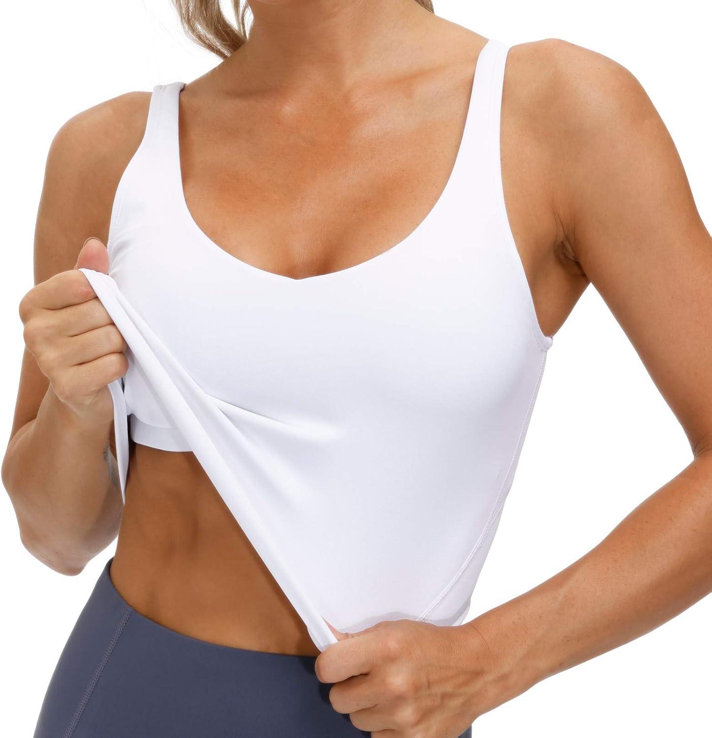 imageTHE GYM PEOPLE Womens Sports Bra Longline Wirefree Padded with Medium SupportWhite